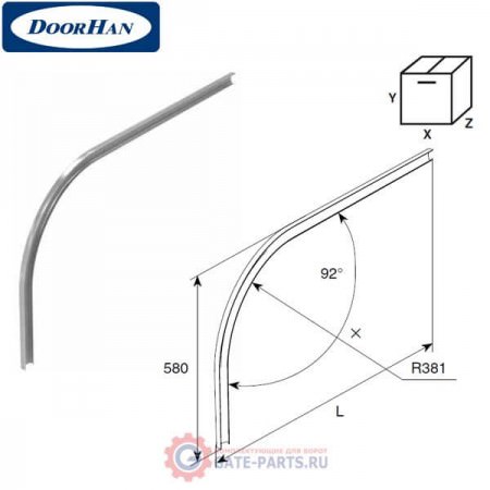SPV1132 DOORHAN Изгиб горизонтальной направляющей R381 H580 L-3600 (пара)
