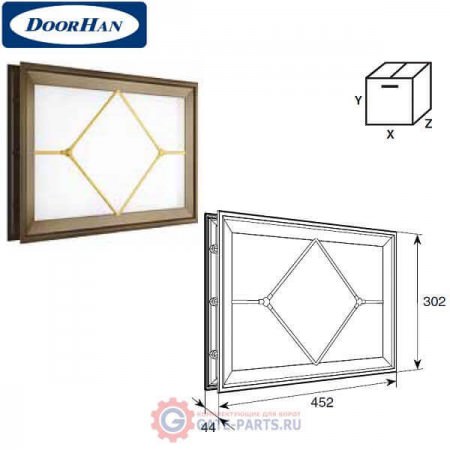 DH85630 DoorHan Окно акриловое 452х302 коричн. с раскладкой крест для панелей со структурой филенка