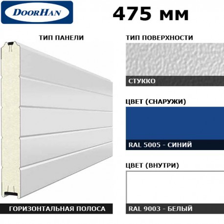 2S00/S00-5005/9003 DoorHan Панель 475мм Нстукко/Нстукко синяя(RAL5005)/бел(RAL9003) (п/м)