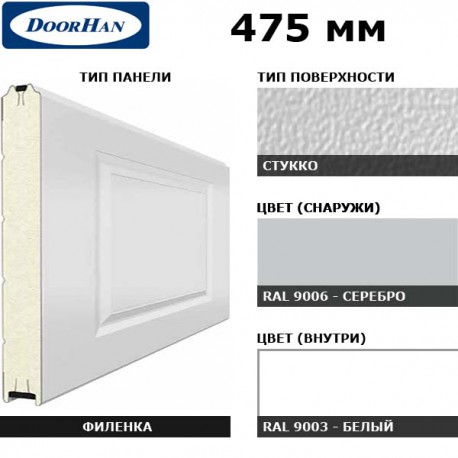 2F230/S00-9006/9003 DoorHan Панель 475мм Нфиленка230/Нстукко серебро(RAL9006)/белая(RAL9003) (п/м)