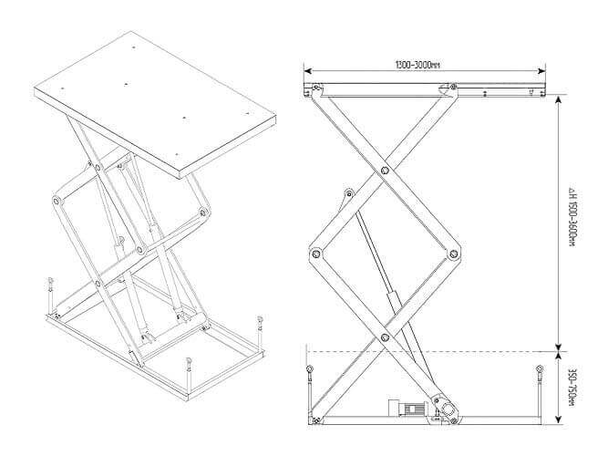 Стол подъемный с двумя парами ножниц